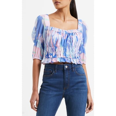French Connection Dalla Verona Hallie Puff Slv Baja Blue Maat: XL | Blouses Outlet | Dames | Blauw