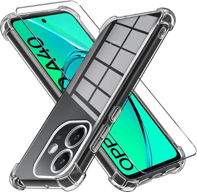 Casemania Hoesje & Glas Geschikt voor Oppo A40 / A40m / A60 5G - Transparant - Anti-Shock Hybrid Back Cover - Glazen Screenprotector