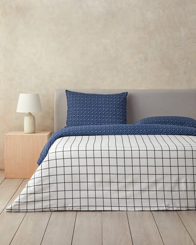 English Home Dekbedovertrekset - Border Check - Easy Iron - Tweepersoons - 2 Kussenslopen - 200 x 220 cm - Marineblauw/Wit