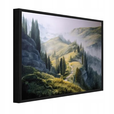 WALLARENA - Schilderij op canvas in zwarte lijst - 100x70 cm - boslandschap - wanddecoratie woonkamer en slaapkamer