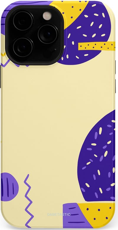 Casetastic hoesje geschikt voor Apple iPhone 13 Pro Max - MagSafe - Dubbellaagse bescherming - Geo zigzag - Fashion Case - Crème Blauw Geel