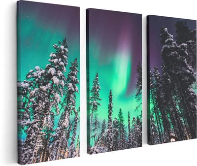 Artaza Canvas Schilderij Drieluik Noorderlicht in de Bossen van Noorwegen - 120x80 - Foto Op Canvas - Canvas Print