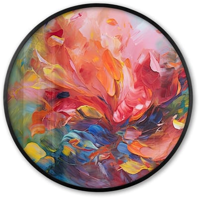 Poster in lijst Rond - Fotolijst 60x60 cm - Posters - Olieverf - Kunst - Abstract - Kleurrijk - Ronde posterlijst zwart - Decoratie - Wanddecoratie woonkamer - Muurdecoratie slaapkamer