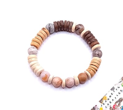 Jeannette-Creatief® - Surf & Sea - Bamboe - Armband - Herenarmband - Natuursteen Bamboo Leaf Agaat - Kokosarmband - Natuursteen armband - armband - armbanden natuursteen - Kokosarmband - Kokos armband - Surfarmband - Vaderdag - Vaderdagcadeaus