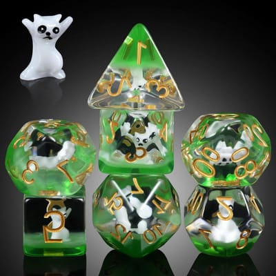 Hars Dobbelstenen Set - RPG Dobbelstenen - Tafelspellen Spelen - Met Katten Design - 7 Stuks - Multicolor