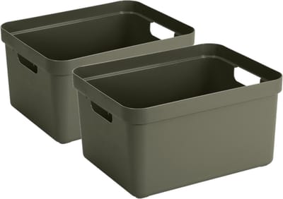 Sunware opbergbox Sigma - 2x stuks - kunststof - 32 liter - donkergroen - opberg dozen/bakken - opbergers - 45 x 35 x 24 cm