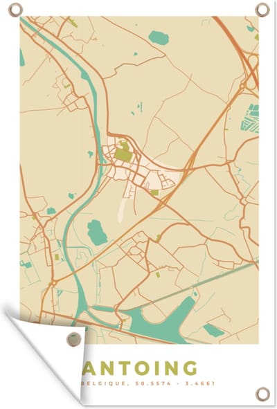 Muurdecoratie Stadskaart - Kaart - Plattegrond - Vintage - Antoing - 120x180 cm - Tuinposter - Tuindoek