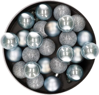 Decoris Mini kerstballen - 28x st - lichtblauw - D3 cm - kunststof - kerstversiering