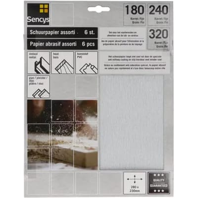 Sencys Schuurvel - P180/240/320 - Stearaat Wit - 230x280mm - 6 Stuks