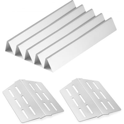 VEVOR 5 Flavorizer Bars + 2 Verwarmingsplaten, Flavor Rails Vlamverdeler voor Grills (Weber Genesis 300 Serie), Inclusief E310 E320 E330 S310 S320 S330, Dikkere Verwarmingsplaat van Roestvrij Staal