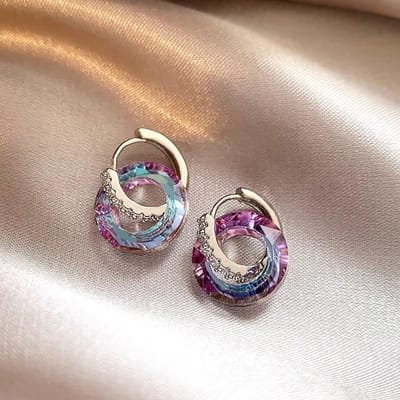 Zilverkleurige Ronde Kristal Hangende Oorbellen Voor Vrouwen Koreaanse Hoop Sieraden Bruiloft Verjaardagscadeau beige