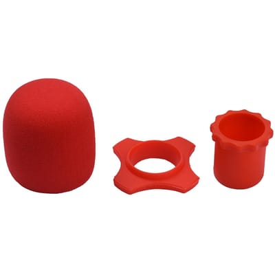 Kit d'accessoires de protection pour microphone avec bonnette en mousse, anneau anti-roulement en silicone, tige inférieure rouge
