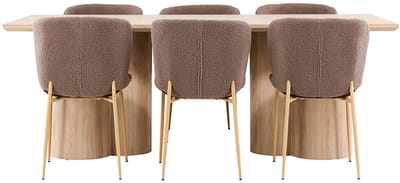 Olivia eethoek tafel 100x210cm en 6 teddy stoelen naturel.