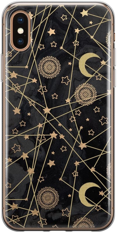 Leuke Telefoonhoesjes - Geschikt voor iPhone Xs Max - Sterren, zon, maan - Soft case - TPU - Zwart