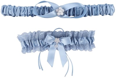 Dailygoods- Jarretelles 2 Stuks - Kanten Bruiloft Kousenbanden - Blauw Rekbaar Kant - Trouwaccessoires voor Vrouwen - Sierlijke Bruidslook - Verstelbare Maten - Kousenband