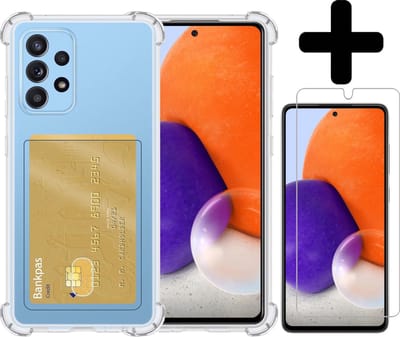 Hoesje - Geschikt voor Samsung Galaxy A72 - Met Screenprotector - En Pashouder - En Kaarthouder - Telefoon Hoes Shockproof - Siliconen Case - Back Cover - Shock Proof - Pasjes Houder - Telefoonhoesjes - Transparant