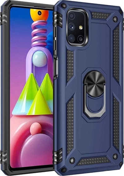 LuxeBass Hoesje geschikt voor Samsung Galaxy M51 - Schokbestendig - Hardcase- Ring Armor- Blauw