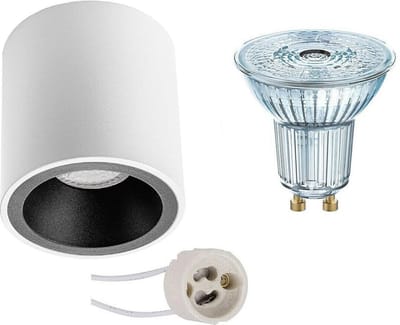 Opbouwspot Set - LEDVANCE Parathom PAR16 940 36D - Pragmi Cliron Pro - GU10 Fitting - Dimbaar - Opbouw Rond - Mat Wit/Zwart - 3.4W - Natuurlijk Wit 4000K - Verdiept - Ø90mm