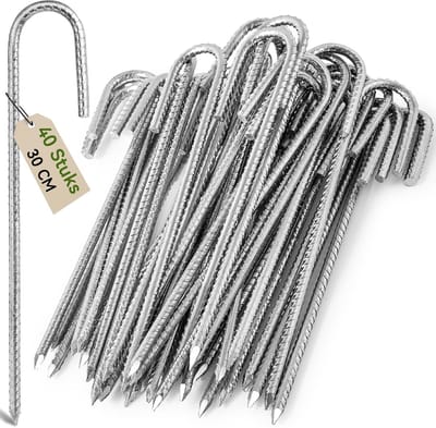 Grondpennen - Tentankers J-haken - Buiten Bevestigen - Verzinkt Staal - 30 cm 40 Stuks - Zilver