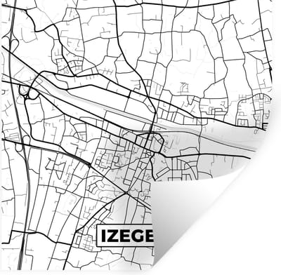Muurstickers - Sticker Folie - Stadskaart – Zwart Wit - Kaart – Izegem – België – Plattegrond - 100x100 cm - Plakfolie - Muurstickers Kinderkamer - Zelfklevend Behang XXL - Zelfklevend behangpapier - Stickerfolie