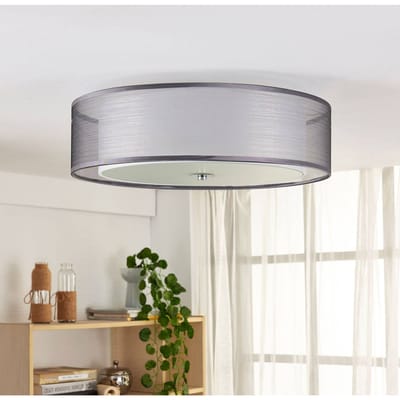Lindby - plafondlamp - 3lichts - Stof, metaal, glas - H: 14.5 cm - E27 - grijs, wit, chroom