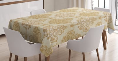 ABAKUHAUS Vintage Tafelkleed – Barok ontwerp, 140 × 240 cm, crème/lichtbruin