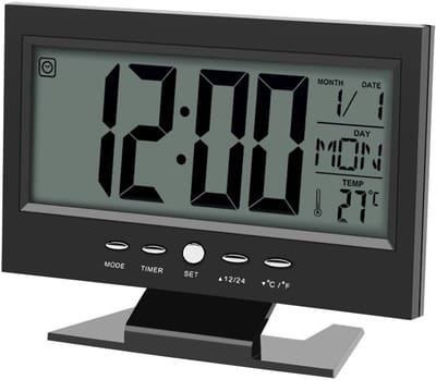 Dailygoody - LCD digitale geluidssensor wekker - Multifunctionele klok - Zwart - Temperatuurweergave - Alarmfunctie - Geschikt voor thuiskantoor