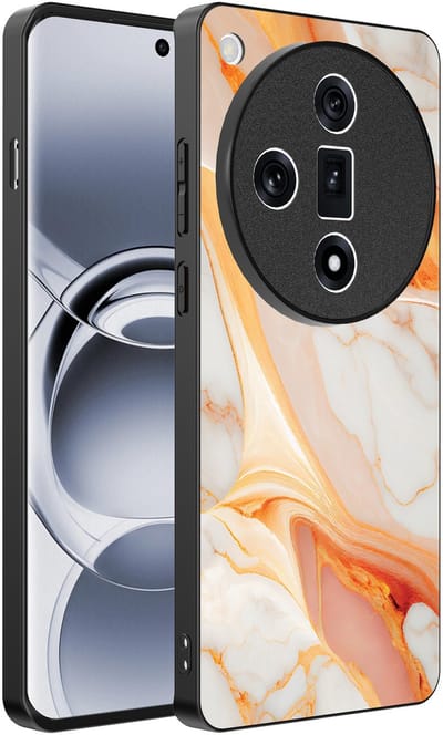Smartphonica Telefoonhoesje Geschikt voor Oppo Find X7 met marmer opdruk - TPU backcover case marble design - Oranje geschikt voor Oppo Find X7