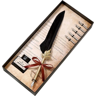 Kielpen en Inkt Set Vulpen met Vervangbare Punten Kalligrafie Schrijven Vintage Handtekenpen Luxe Verjaardag zwart