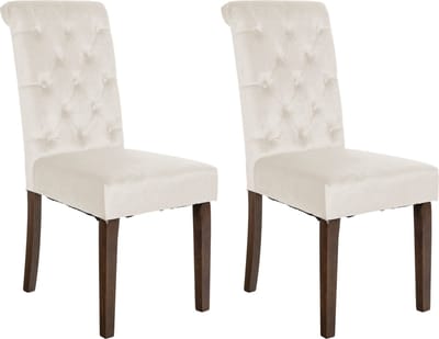CLP Lisburn Set van 2 eetkamerstoelen - Zonder armleuning - creme Fluweel