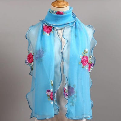 Foulard en Soie Polyvalent pour Femmes, Châle d'Automne et d'Hiver Élargi, Long Foulard Brodé à Bordure Volantée, Foulard Externe de Protection du Cou white