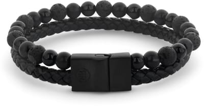 ens) Rebel & Rose Full Metal Combo Black Rocks Armband RR-M0057-B – Zwart Leer