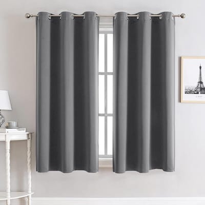 Charcoal Blackout Curtains for Bedroom, Super Soft Solid Thermal Insulated Eyelet Blackout Curtains for Living Room W54 x L 54 Inch 2 Panels