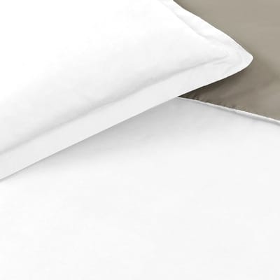 VISION Bicolor - Tweezijdig omkeerbaar Dekbedovertrekset - 100% katoen: zacht en soepel - Lits-jumeaux - Dekbedovertrek 240 x 220 cm met 2 bijhorende slopen - Beige / Wit - Oekotex gecertificeerd