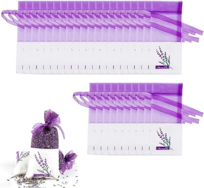 30 Lege Lavendelzakjes - Paarse Katoenen en Linnen Geurzakjes voor Opbergen, 7 x 16.5 cm, Inclusief Bindtouwetjes voor Kasten en Lades
