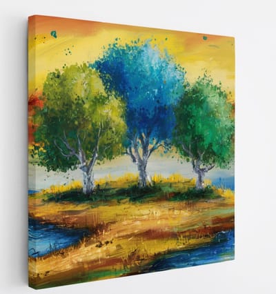 Saammp Canvas Schilderij - gekleurde bomen - Abstract - 20x20 - Foto op canvas - Wanddecoratie - Muurdecoratie Woonkamer - Slaapkamer decoratie - Canvas Print