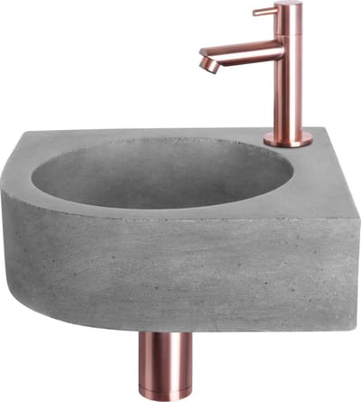 Differnz Cleo Fonteinset - Beton donkergrijs - Kraan recht rood koper - 31.5 x 31.5 x 10 cm
