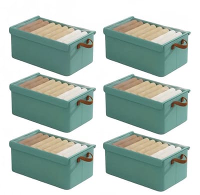 Opbergbox 6 stuks met deksel - Grote opvouwbare kleding organizer - Canvas opbergbak voor slaapkamer, plank, kast en onder bed - Groen