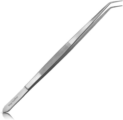 Technische Pincet - Modelbouw Pincet - Precisiewerk - Gebogen Fijne Punt - 25 cm Lang - Zilverkleurig