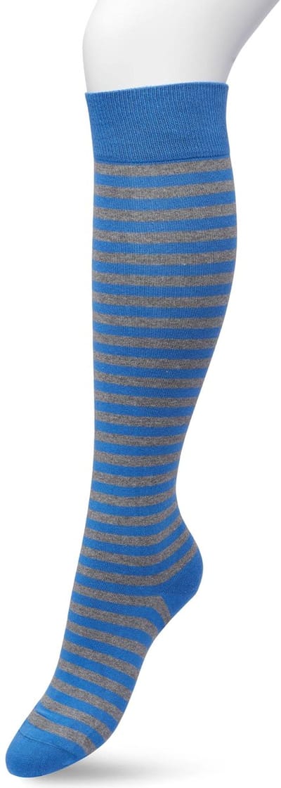 Bonnie Doon Dames Gestreepte Kniekousen Blauw/Grijs maat 36/42 - Knie Kousen - Streep Patroon - Strepen Print - Uitstekend draagcomfort - Basic Stripe Knee High - Kniesokken - Zakt niet af - OEKO-TEX - Strong Blue - BP211511.366