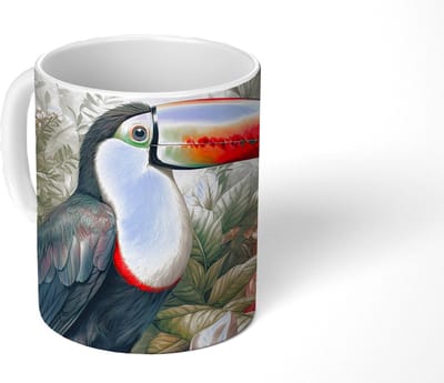 Mok - Koffiemok - Toekan - Vogels - Bloemen - Planten - Tropisch - Mokken - 350 ML - Beker - Koffiemokken - Theemok