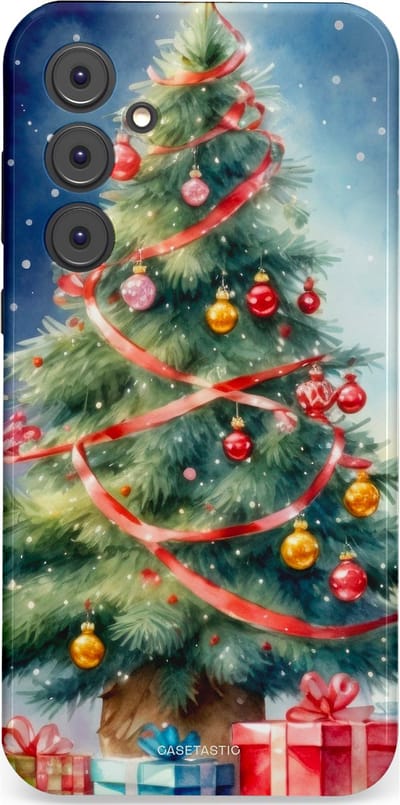 Casetastic hoesje geschikt voor Samsung Galaxy A35 - Dubbellaagse bescherming - Aquarel Kerstboom Cadeau - Fashion Case - Grijs Donkerblauw Saliegroen Beige