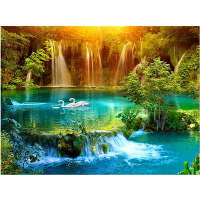 Diamant peinture paysage point de croix cascade diamant broderie cygne bricolage strass mosaïque décorative 20X30CM yellow