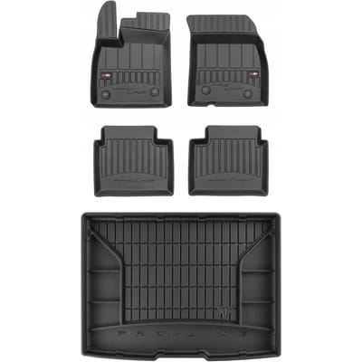 Frogum ProLine Complete Set: Luxe Rubberen Automatten + Kofferbakmat - Geschikt voor FORD Focus Mk IV Hatchback vanaf 2018 - Modellen met Volwaardig Reservewiel - Perfecte Pasvorm - Geurloos TPE - Zwart