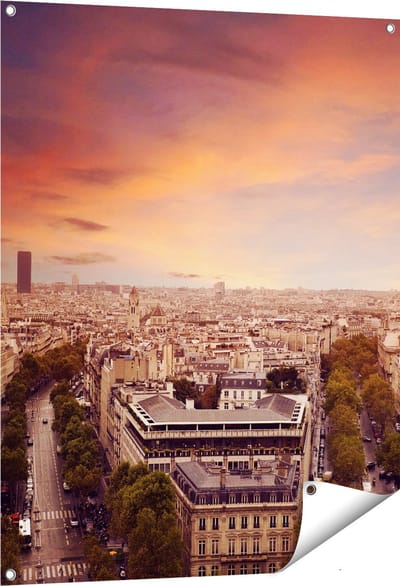Gards Tuinposter Skyline Parijs met Eiffeltoren - 80x100 cm - Tuindoek - Tuindecoratie - Wanddecoratie buiten - Tuinschilderij