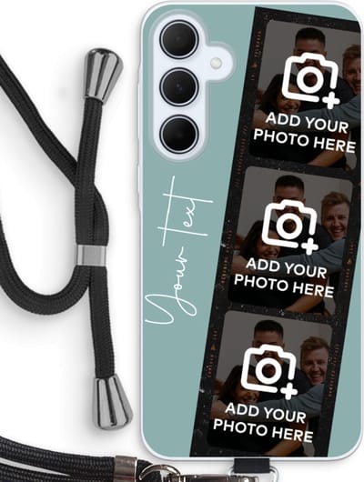 Gepersonaliseerd - Case Company® - Hoesje met koord geschikt voor Samsung Galaxy A35 hoesje met Koord - Filmrol N°1 - Telefoonhoesje met Zwart Koord - Bescherming aan alle Kanten en Over de Schermrand