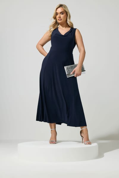 Yours London Yours Marineblauwe Gedrapeerde Maxijurksize 38