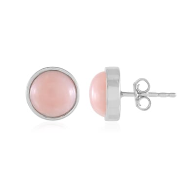 Cavill - 925 Sterling Zilveren Geplatineerde Oorbellen - 2x Roze Opalen 4,399 ct - Ronde Cabochon 9 mm - Elegante Peruaanse Oorknopjes