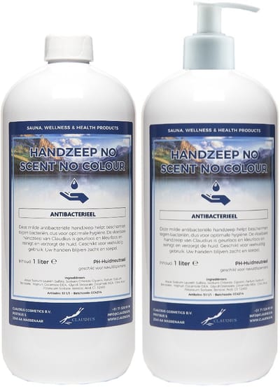 Handzeep No Scent No Colour 1 liter - set van 2 stuks - met gratis pomp - Voordeelverpakking