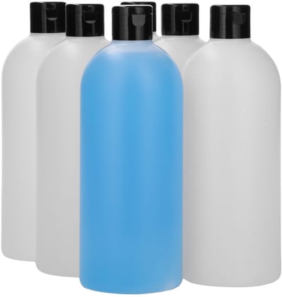 6 x 500 ml ronde fles HDPE naturel + Klepdop zwart - BPA Vrij - Niet Breekbaar - Plastic Flesjes Navulbaar - Met Dop - Lege Flessen - 6 stuks